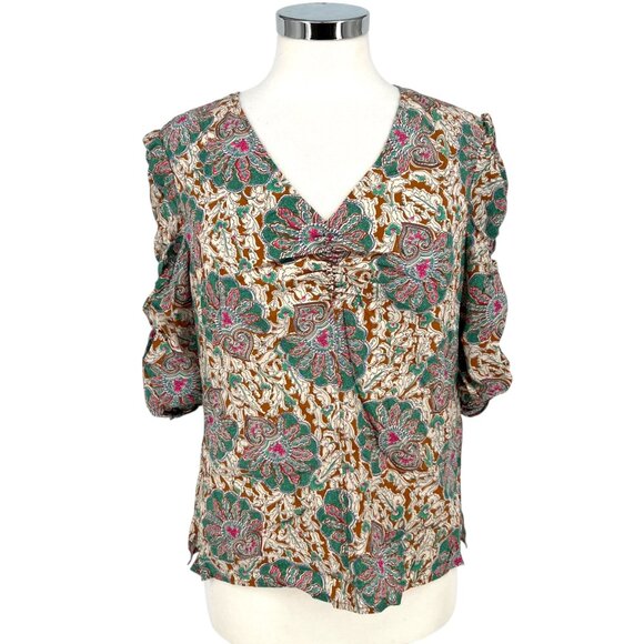 Veronica Beard Henrieta Silk Floral Ruched Blouse Top Multicolor Size 8 - Picture 1 of 15
